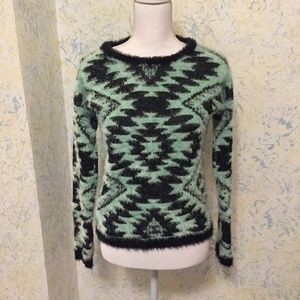 Mint Green and Black Fuzzy Sweater Med. Say What?